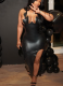 New Creative Irregular Strapless Leather Fitted High-waisted Slit Dress