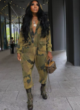 New Casual Camouflage Multi-pocket Half-zip Jumpsuit