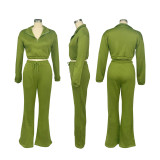 Stylish Zipper High Neck Fitted Fleece Sweatshirt and Drawstring Pants Tracksuit