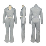 Stylish Zipper High Neck Fitted Fleece Sweatshirt and Drawstring Pants Tracksuit