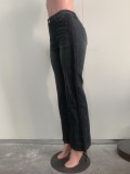 Stylish Retro-style High-waisted Straight-leg Jeans With Fringed Edges