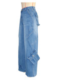Fashionable Loose Light Blue Multi-pocket Versatile Jeans