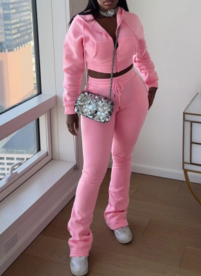 Fashionable Fleece-lined Hooded Sweatshirt and Cardigan Set With Slim Fit and Slightly Flared Pants