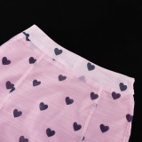 Fashionable Heart Stand-up Collar Puff Sleeve Top Camisole Inner Skirt Three-piece Set