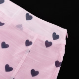 Fashionable Heart Stand-up Collar Puff Sleeve Top Camisole Inner Skirt Three-piece Set