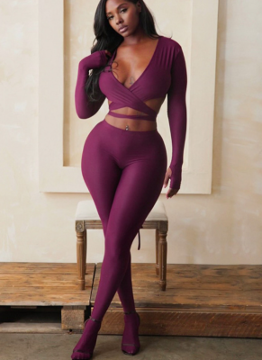 V-neck Cross-tie Waistless Finger Top High-waisted Stockings Set