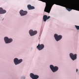 Fashionable Heart Stand-up Collar Puff Sleeve Top Camisole Inner Skirt Three-piece Set