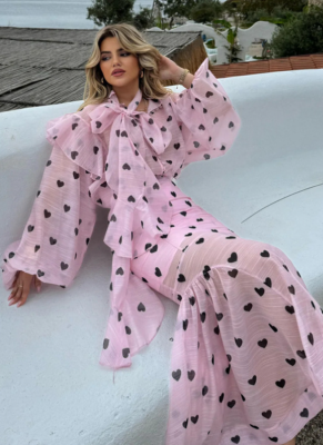 Fashionable Heart Stand-up Collar Puff Sleeve Top Camisole Inner Skirt Three-piece Set