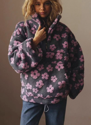 New Fashionable Warm Fleece Sweatshirt With Floral Pattern