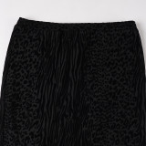 Sexy Flocked Leopard Print Patchwork Cardigan and Skirt Two-piece Set