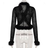Sexy Flocked Leopard Print Patchwork Cardigan and Skirt Two-piece Set
