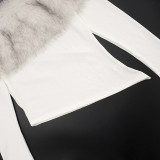 New Hot Girl Style Furry Patchwork Long-sleeved One-shoulder Asymmetrical Top