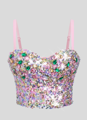 New Sequined Backless Halter Top