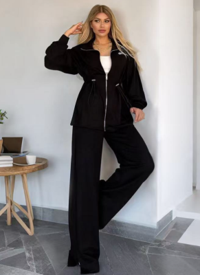 Casual and Elegant Letter Embroidered Wide-leg Two-piece Set