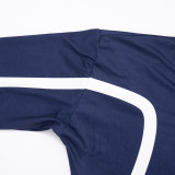Color-blocked Collared Zip-up Cardigan Top and Wide-leg Drawstring Sweatpants Set