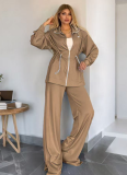 Casual and Elegant Letter Embroidered Wide-leg Two-piece Set