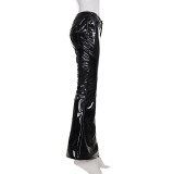 2025 Fashion Low-Rise Smooth Leather Flared Trousers
