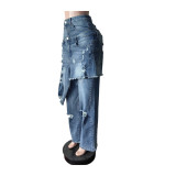 Casual Stretch Apron and Ripped Straight Leg Jeans