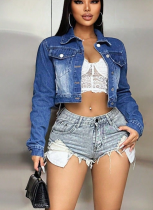 Fashionable Embroidered Butterfly Patch Long-sleeved Denim Jacket Top