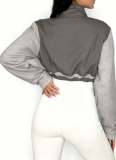Sporty Stand-up Collar Drawstring Zipper Long-sleeved Cardigan Fleece Work Jacket
