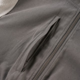 Sporty Stand-up Collar Drawstring Zipper Long-sleeved Cardigan Fleece Work Jacket
