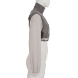 Sporty Stand-up Collar Drawstring Zipper Long-sleeved Cardigan Fleece Work Jacket