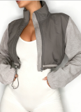 Sporty Stand-up Collar Drawstring Zipper Long-sleeved Cardigan Fleece Work Jacket