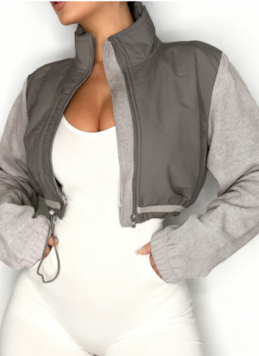 Sporty Stand-up Collar Drawstring Zipper Long-sleeved Cardigan Fleece Work Jacket