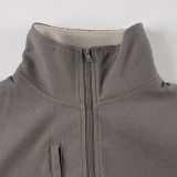 Sporty Stand-up Collar Drawstring Zipper Long-sleeved Cardigan Fleece Work Jacket