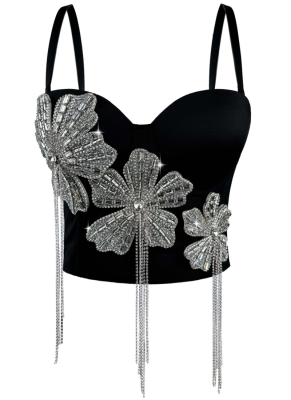 Fashionable Rhinestone-embellished Floral Forset For Outerwear Fishbone Bra