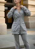 Stylish and Casual Workwear Style Solid Color Trousers Two-piece Set