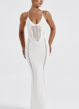 Sexy V-neck Halter-neck Backless Cutout Strappy Knit Bodycon Maxi Dress