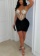 Sexy Rhinestone Mesh and Velvet Bodycon Mini Dress