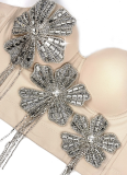 Fashionable Rhinestone-embellished Floral Forset For Outerwear Fishbone Bra