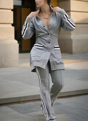 Stylish and Casual Workwear Style Solid Color Trousers Two-piece Set