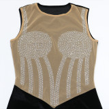 Sexy Rhinestone Mesh and Velvet Bodycon Mini Dress