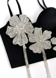 Fashionable Rhinestone-embellished Floral Forset For Outerwear Fishbone Bra