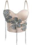 Fashionable Rhinestone-embellished Floral Forset For Outerwear Fishbone Bra