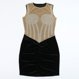 Sexy Rhinestone Mesh and Velvet Bodycon Mini Dress