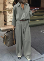 Stylish New Collared Long-sleeved Shirt and Trousers Two-piece Set