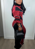 Stylish Color-blocked Two-piece Set With A Zippered Waist Top and Straight-leg Pants