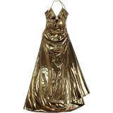 Sexy Halter Neck Gold Chain Pleated Bodycon Dress