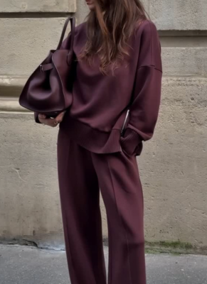 New Casual Long-sleeved Sweatshirt and Loose-fitting Pocket Pants Two-piece Set