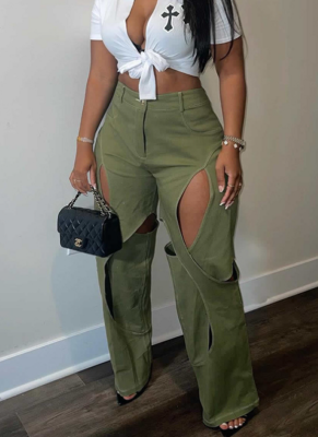 Casual Cotton and Linen Floral Distressed Jeans