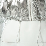 Casual Short Silver Color-blocked Zip-up Short Cotton Jacket