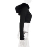 Stylish New Zip-up Fur-trimmed Hooded Sweatshirt/Short Jacket