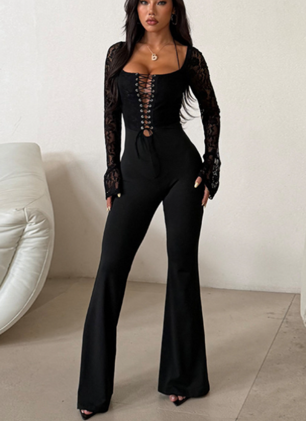 Sexy Cutout Eyelet Lace Patchwork Jumpsuit