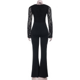 Sexy Cutout Eyelet Lace Patchwork Jumpsuit