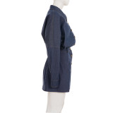 Stylish and Casual Collared Button-down Bodycon Denim Short Dress