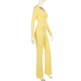 Casual Solid Color Versatile Square Neck Pleated Basic Suit